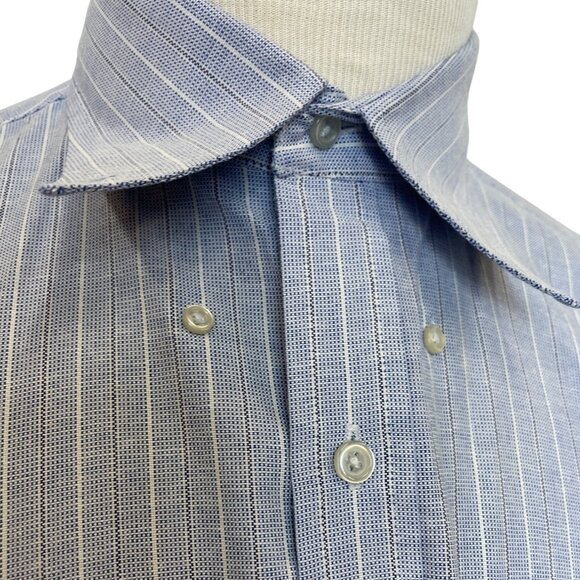 Manhattan Men's Blue and White Striped Long Sleeve Button Down Shirt Sz 32-33 - Picture 6 of 9